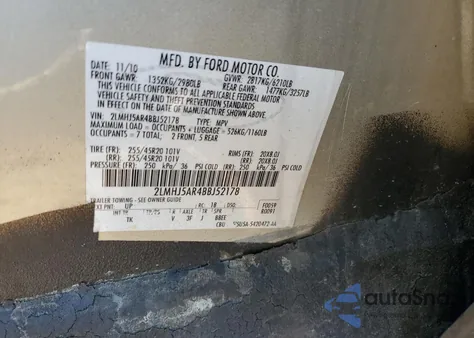 2011 Lincoln Mkt z USA, uszkodzony, nr VIN 2LMHJ5AR4BBJ52178